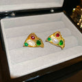 Gold Tone Crystal Triangle Stud Earrings With Pearl Accents view 6