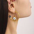 Evil Eye Sun C-Hoop Earrings Enamel Gold Steel Pair view 3