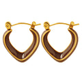 Brown Enamel V-Shape Hoop Earrings Gold Steel Tone view 5