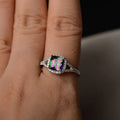Iridescent Square Stone Halo Silver Tone Ring Polished Jewelry Accessory view 3