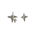 Silver Asymmetric Star Stud Earrings Cat Eye Accent Pair view 5