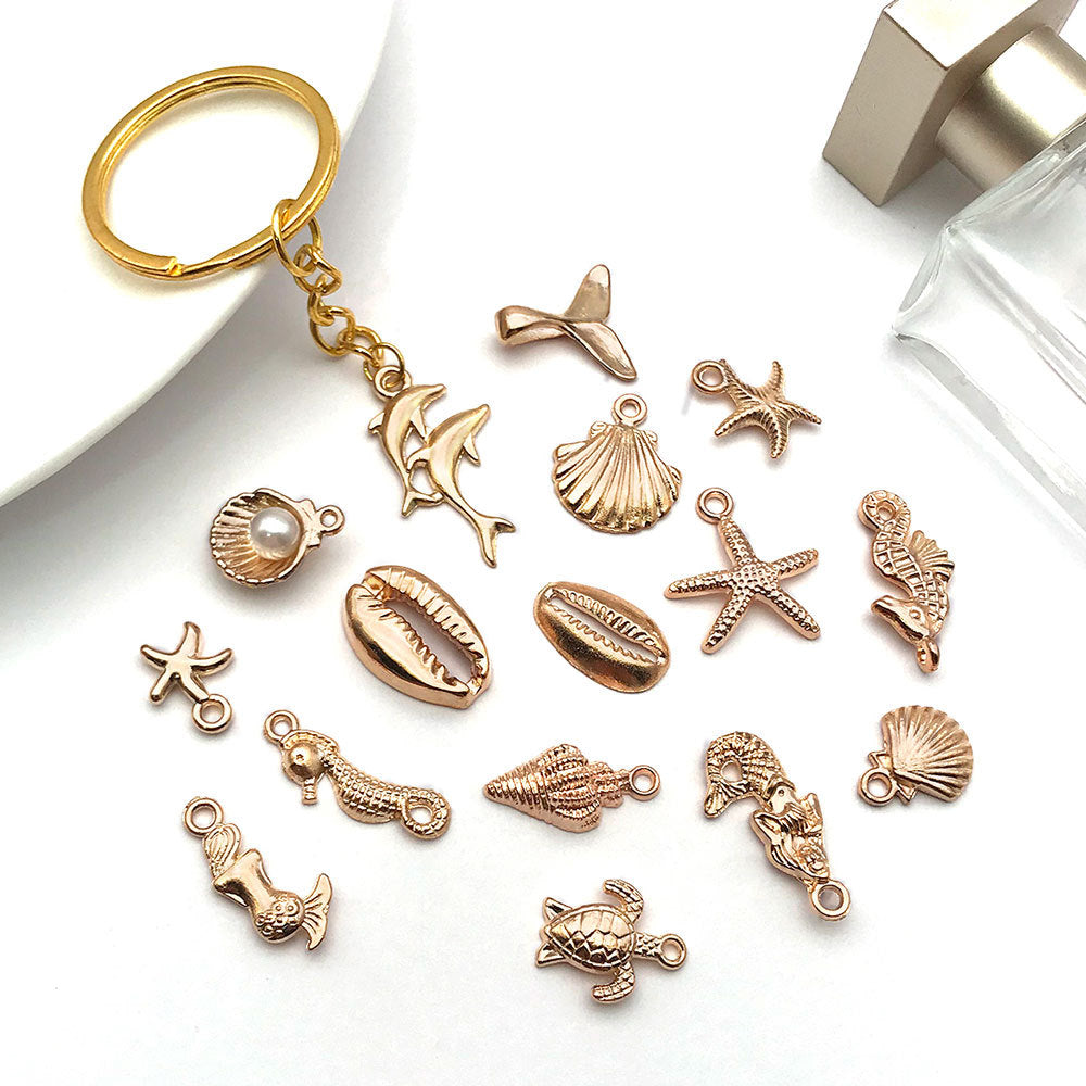 KC Gold Tone Zinc Alloy Starfish Mermaid Shell Dolphin Conch Charm Pendants for DIY Jewelry