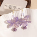 Purple Layered Flower and Clear Top Dangle Earrings view 2