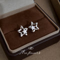 Silver Open Star Stud Earrings Pave Crystal Center view 3