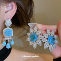 Blue Crystal Floral Chandelier Earrings in Two Designs view 2