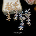 Silver Tone Crystal Flower Vine Long Drop Earrings view 2
