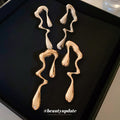 Irregular Liquid Metal Abstract Long Drop Earrings view 2