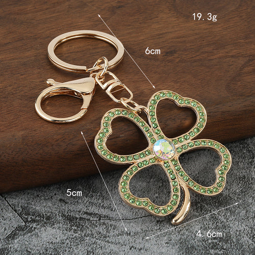 Rhinestone Four-Leaf Clover Zinc Alloy Keychain Bag Charm