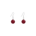 Deep Red Round Bead Silver Tone Dangle Hook Earrings view 5