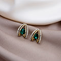 Green Teardrop and Clear Look Border Stud Earrings view 1