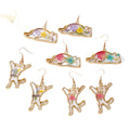 Gold Cat Silhouette Pressed Flower Drop Earrings 4 Styles view 5