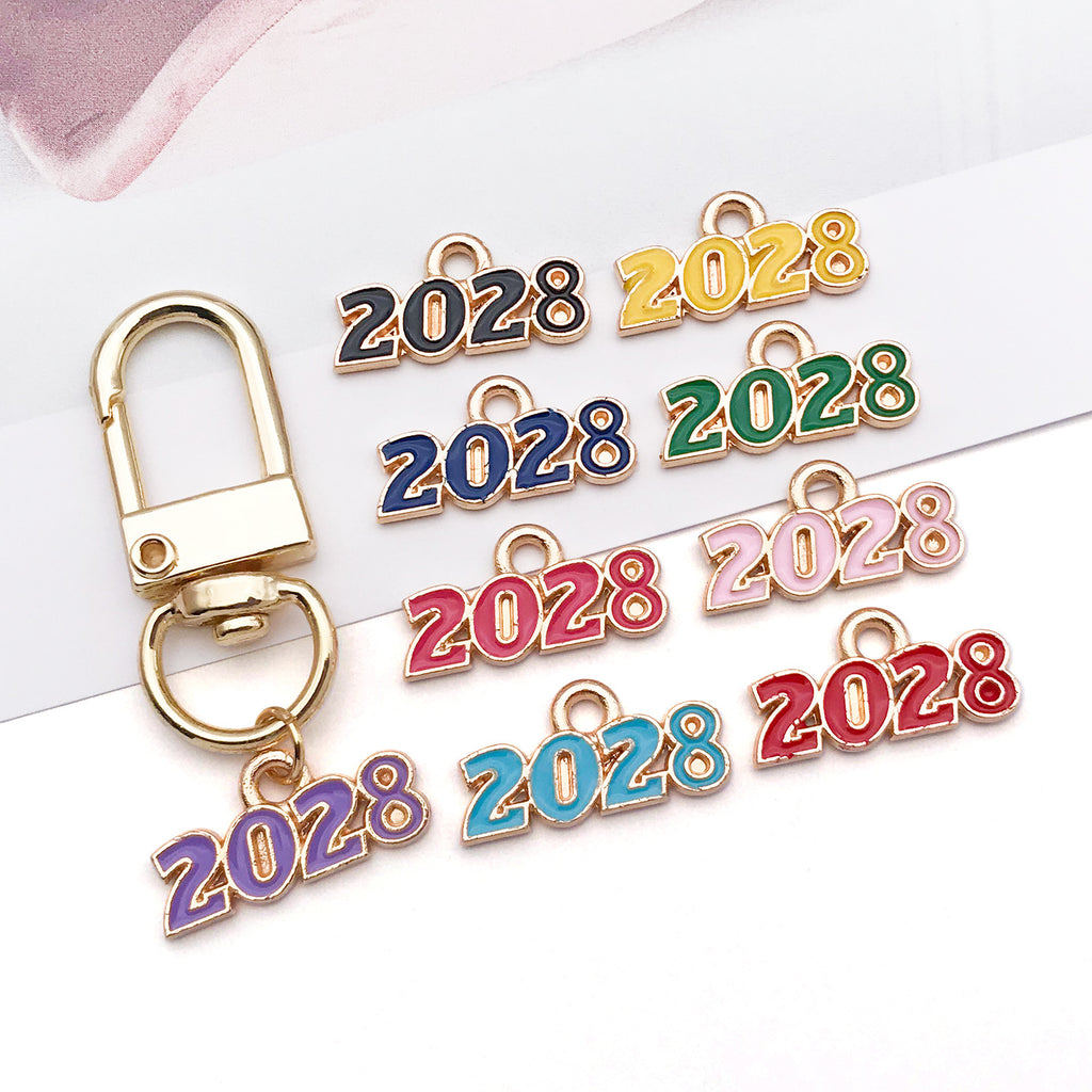 Electroplated Enamel Zinc Alloy 2028 Year Number Charm Pendant for DIY Bracelet Necklace