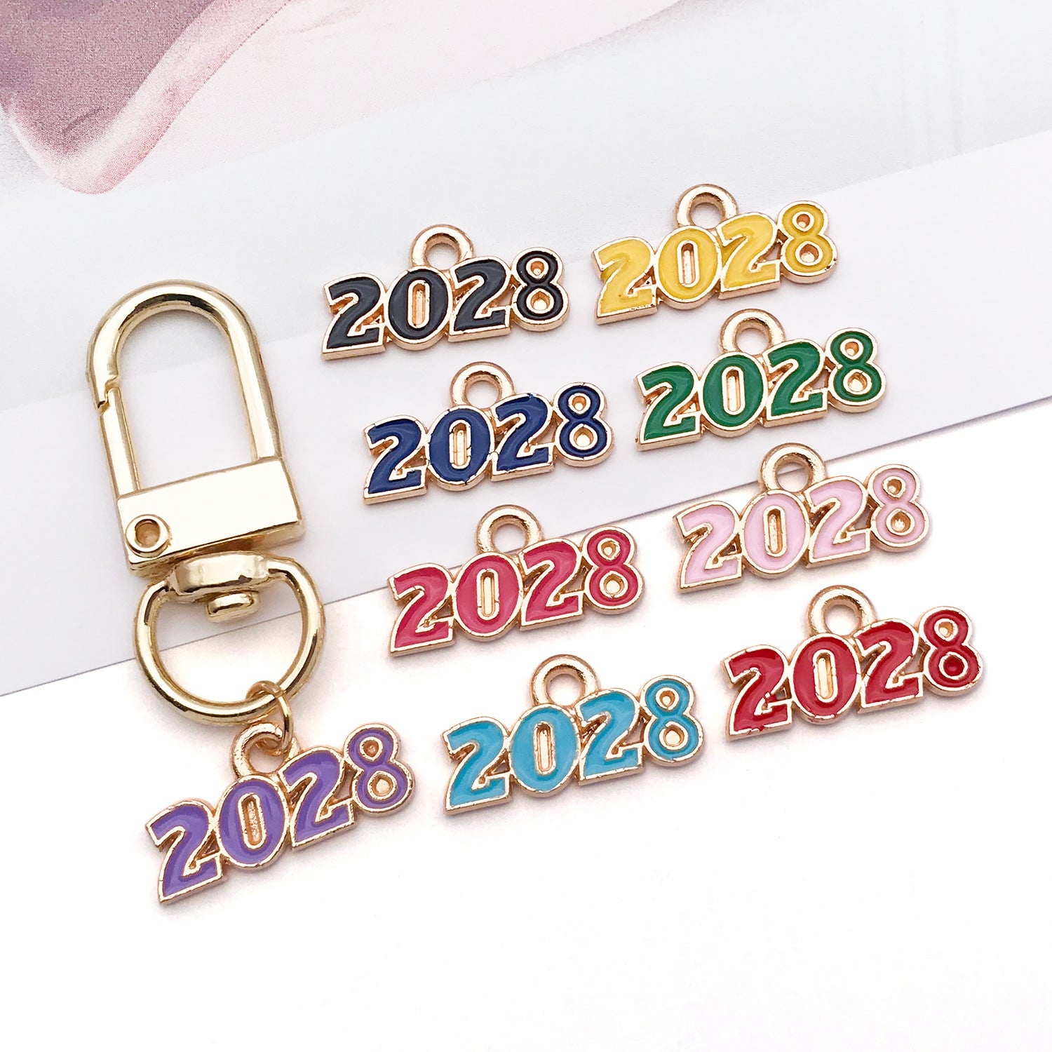 Electroplated Enamel Zinc Alloy 2028 Year Number Charm Pendant for DIY Bracelet Necklace