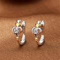Two Tone Heart Huggie Earrings Silver Gold Clear Stone view 3