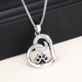 Silver Heart Paw Print Pendant Necklace Clear Stone Trim view 1