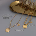 Wave Disc Letter M Pendant Necklace Gold Steel Rose Gold view 2