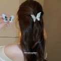 Two Gold Tone Iridescent Black Butterfly Crystal Hair Claws view 2