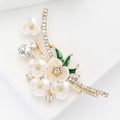 Shell Effect Blossom Branch Brooch With Green Leaves and Crystals view 2