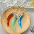 Silver Tone Resin Horn Pendant Necklaces in Seven Colors view 5