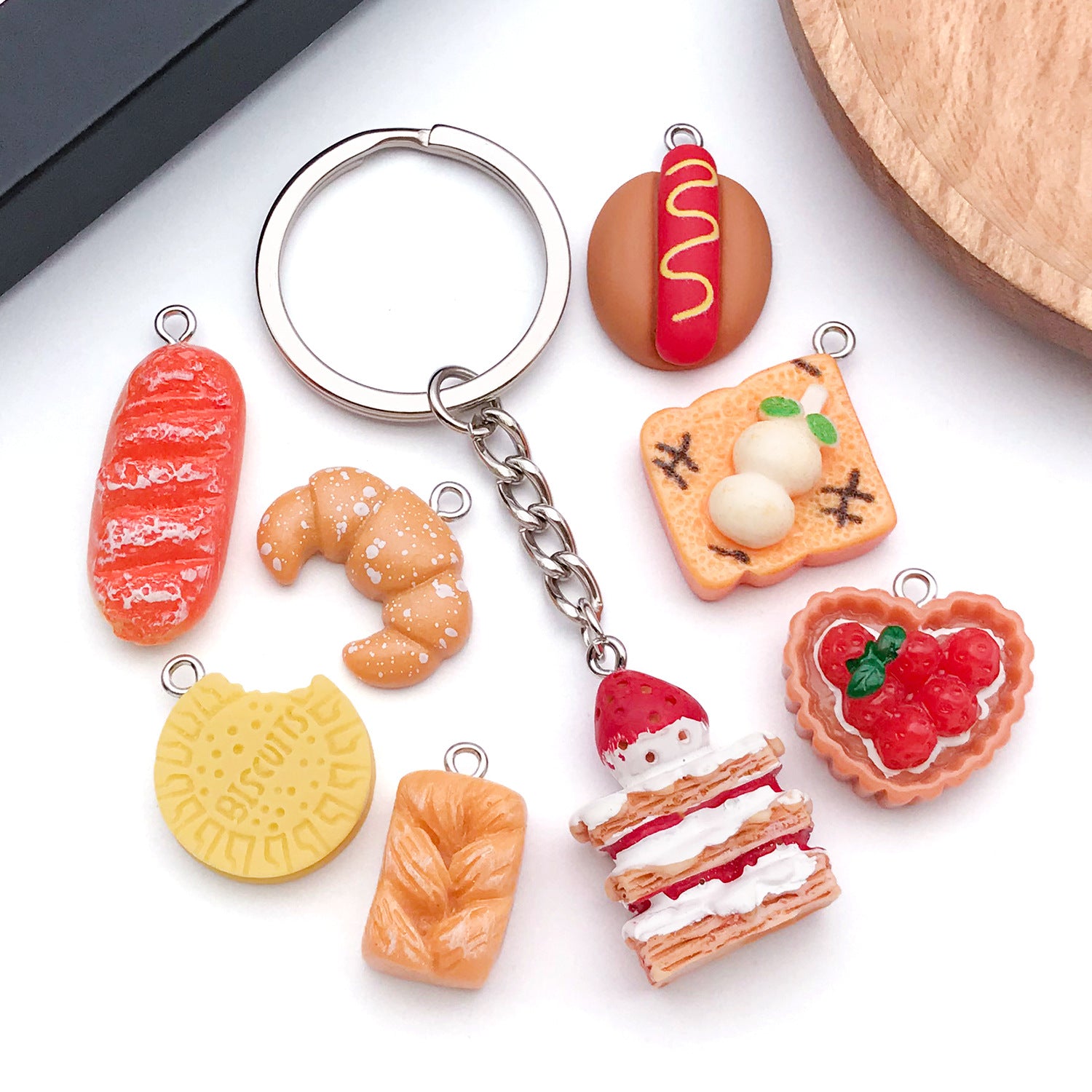 Resin 3D Bread Cake Cheese Food Charm Pendant for DIY Necklace Keychain Jewelry Making