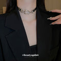 Black Leather Choker Silver Abstract Links Pearl Crystal view 1
