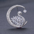 Crescent Moon Swan Brooch Black or Clear Rhinestone Body view 1
