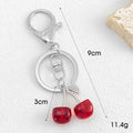 Cherry Pendant Keychain With Faux Pearl And Metal Leaf Charm view 3