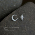 Silver Textured Asymmetric Moon and Four Point Star Studs view 3
