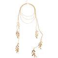 Silver Tone Layered Leaf Tassel Necklace With Decorative Metal Details view 5
