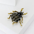 Black Enamel Rhinestone Beetle Brooch Antique Gold Legs view 4