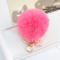 Fluffy Faux Fur Pom Pom Keychain with Glitter Flower Charm view 12
