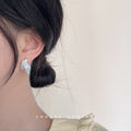 Silver Tone Gradient Double Leaf Stud Earrings In Blue And Pink view 2