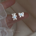 Silver Tone Blue Bear And Paw Butterfly Asymmetric Stud Earrings view 1