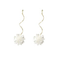 White Shell Look Flower Gold Wavy Long Stud Earrings view 5