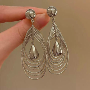 Silver Tone Layered Open Teardrop Stud Earrings Jewelry Accessory