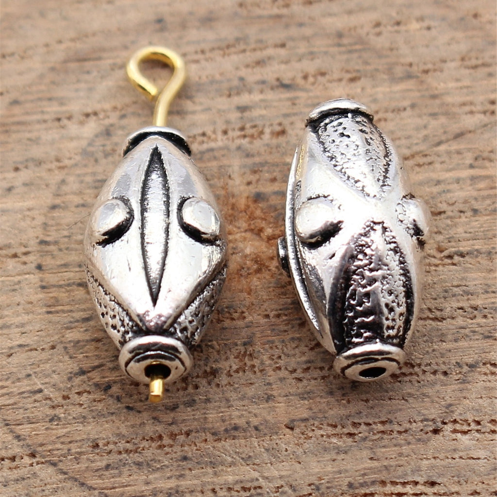 16x8.8x8.8mm 2.7g Antique Silver Tone Zinc Alloy Olive Shape Geometric Dot Texture Loose Metal Beads for DIY