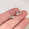 Silver Flying Swallow Bird Stud Earrings Matte Metal Pair view 4