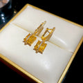 Gold Yellow Square Crystal Pendant Necklace Drop Earrings view 7