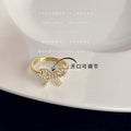 Gold Tone Open Adjustable Pearl Beaded Bow Finger Ring view 2