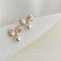 Cream Enamel Bow Stud Earrings Pink Heart Crystal Pearl view 4