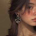 Dark Crystal Floral Statement Earrings in Red and Black view 4