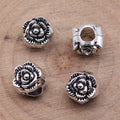 Rose Flower Large Hole Bead in Antique Silver Finish view 2