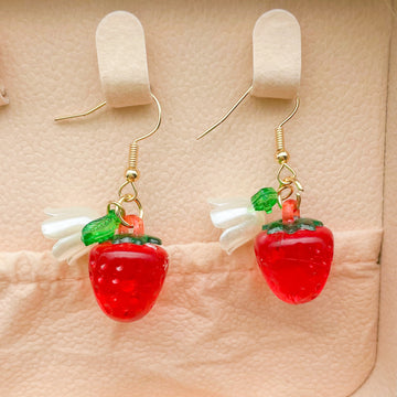 Resin Fruit Charm Dangle Earrings with Lily Flower Bead