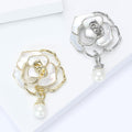 Camellia Flower Brooch with Faux Pearl Drop in Gold or Silver view 3