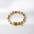 Green Round Bead Bracelet Gold Tone Lotus Center Charm view 4