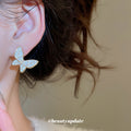 White Crystal Butterfly Stud Earrings with Distinctive Textured Details view 3