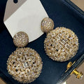 Gold Tone Large Crystal Lattice Ball Drop Earrings view 3