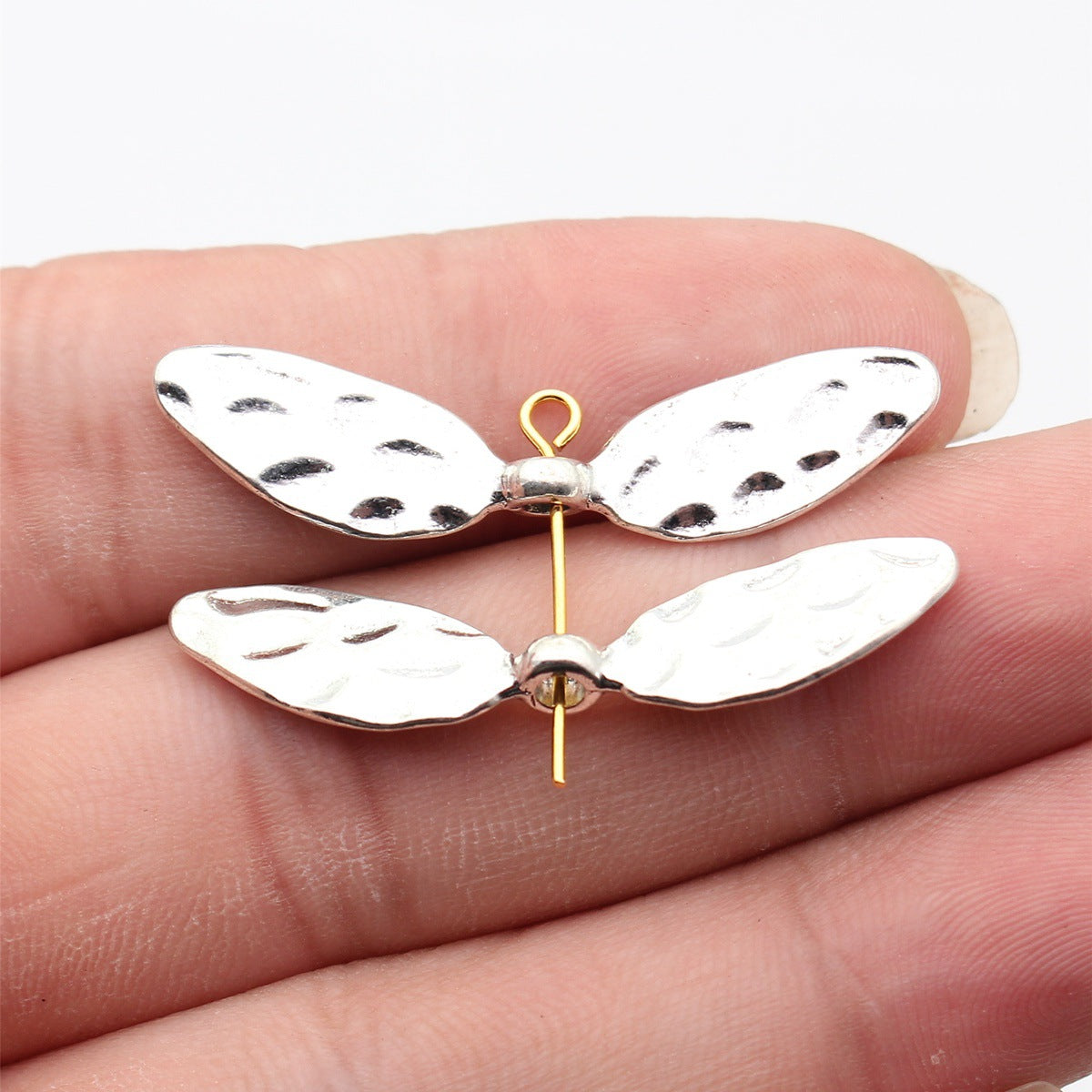 42x10mm 2.1g Antique Silver Zinc Alloy Hammered Wing Spacer Beads for Bracelet Jewelry Making