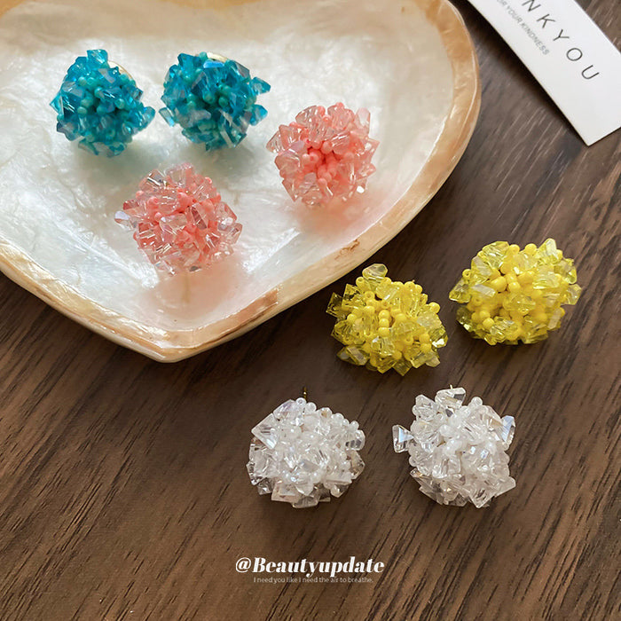 Crystal Cluster Flower Stud Earrings in Four Colors