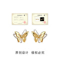 Gold Dual Layer Butterfly Stud Earrings White Outline Wings view 3
